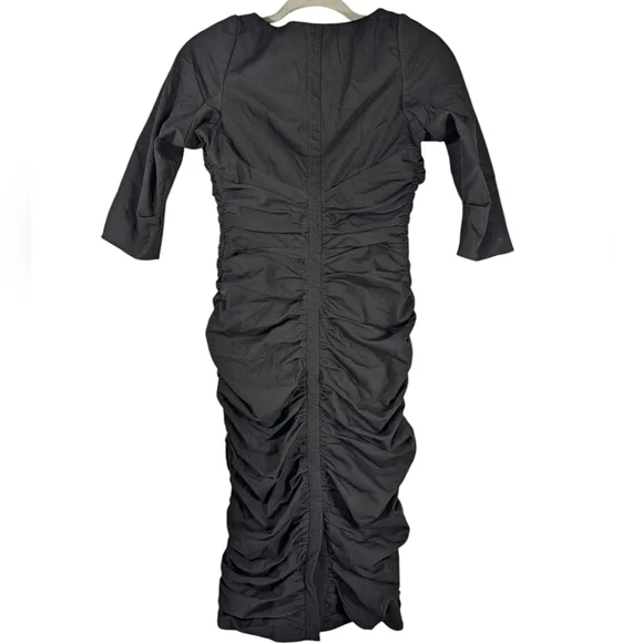Byron Lars Beauty Mark Black Ruched Bodycon Midi Dress Size 2 Cocktail Party - Picture 6 of 15